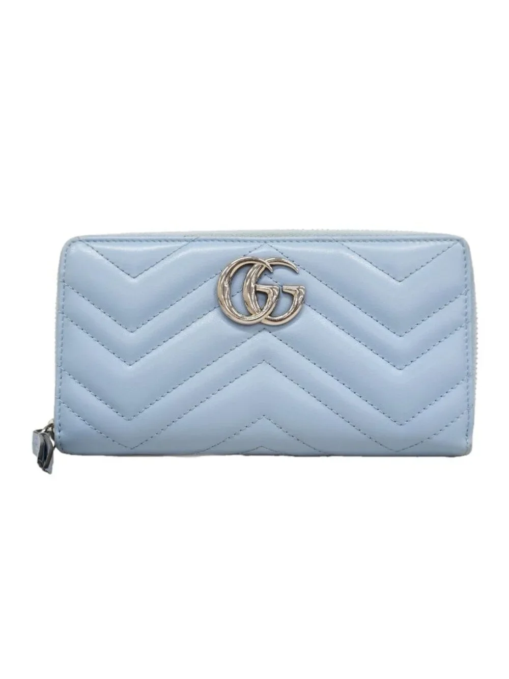 Gucci Wallet GG Marmont Leather Light Blue Silver